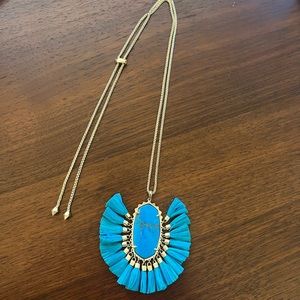 Kendra Scott Betsy Long Pendant Necklace Aqua Blue Tassels
